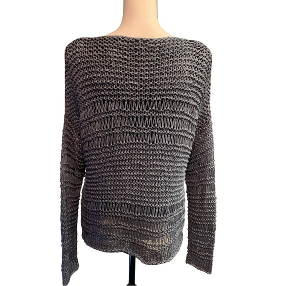 Eileen Fisher gray Organic Cotton Nylon Open Knit Boxy Sweater Top M sustainable - Picture 2 of 5